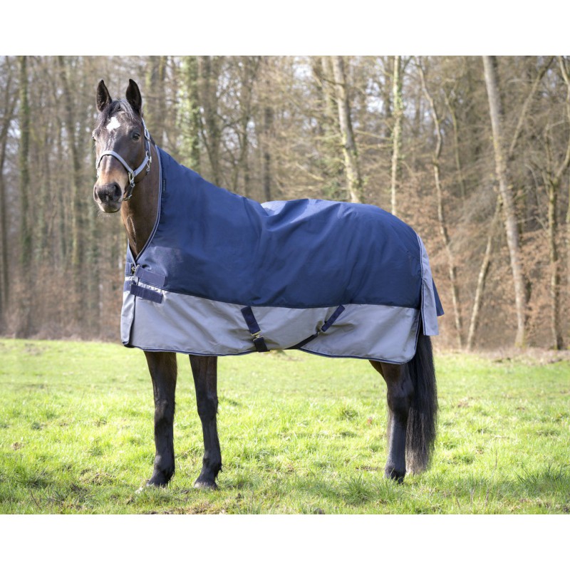 EQUITHÈME "TYREX 600D" High-Neck-Decke, 300g Füllung, Pferdedecke, marineblau/grau, Weidedecke