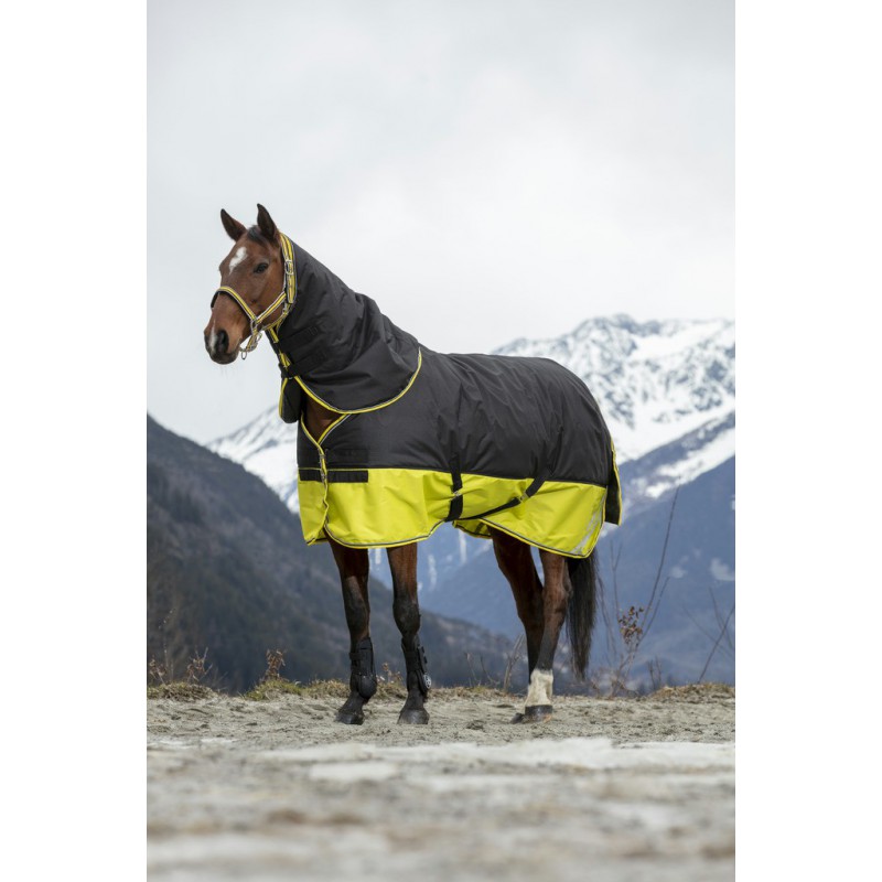 EQUITHÈME TYREX 600D "Reflective" Halsteil, schwarz/gelb, 200g Füllung