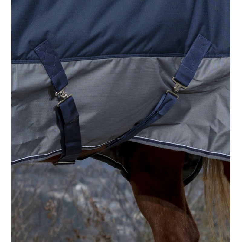 EQUITHÈME "TYREX 600D" Combo Decke, 350g Füllung, mit Halsteil, marineblau/grau, Weidedecke